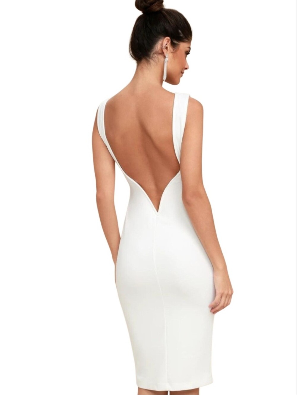 Lulus So Stunning White Backless Formal Bodycon Coquette Midi Dress Sz XL